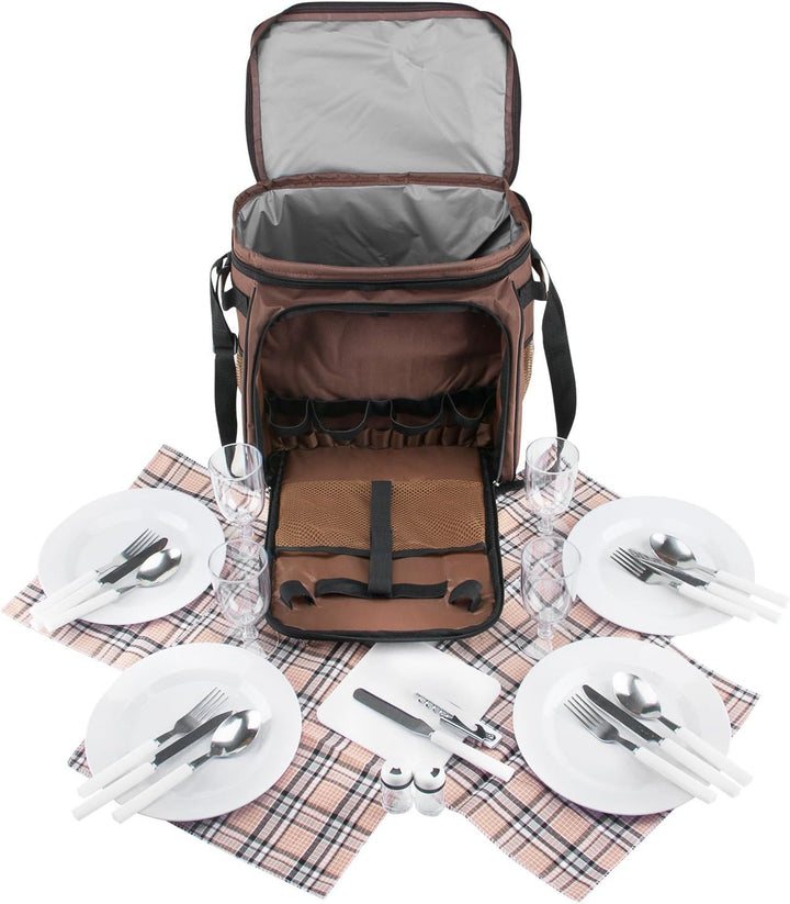 anndora Picknicktasche braun Retro Kühltasche inkl. Zubehör 4 Personen 29 Teile