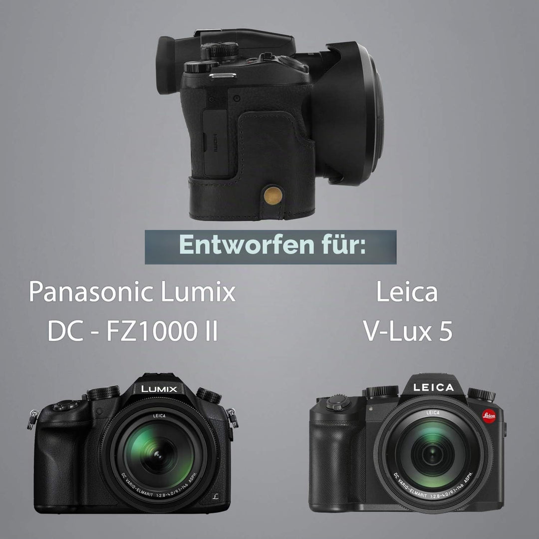 MegaGear MG1678 Ever Ready Leder Kameratasche mit Trageriemen kompatibel mit Leica V-Lux 5, Panasoni