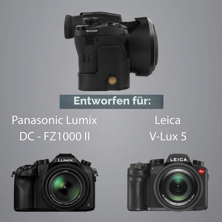MegaGear MG1678 Ever Ready Leder Kameratasche mit Trageriemen kompatibel mit Leica V-Lux 5, Panasoni