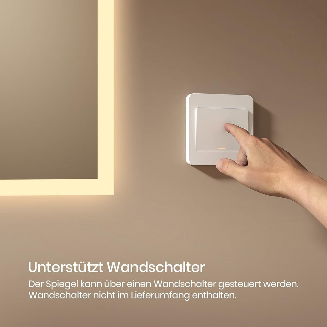 EMKE Badspiegel mit Beleuchtung 40x60cm, Badezimmerspiegel mit Warmweiss Licht 3000K, Wandschalter,