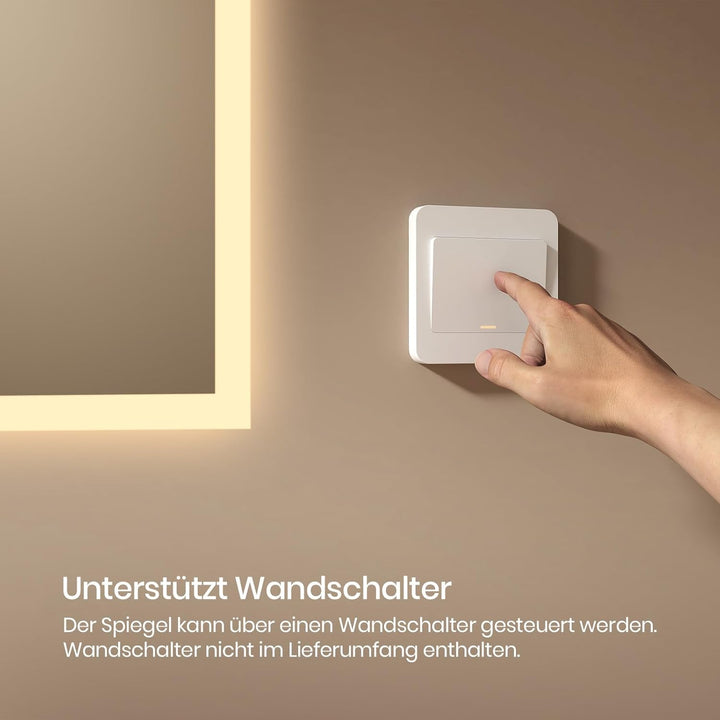 EMKE Badspiegel mit Beleuchtung 40x60cm, Badezimmerspiegel mit Warmweiss Licht 3000K, Wandschalter,
