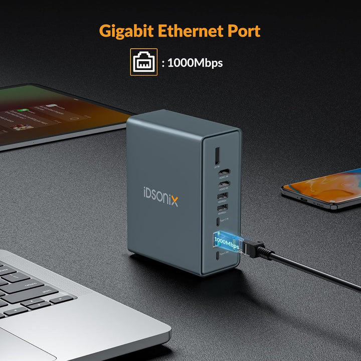 iDsonix USB C Docking Station 15 in 1, Unterstützt Dual-Screen with 2 HDMI 4K@60Hz, DP, USB 3.0/2.0,