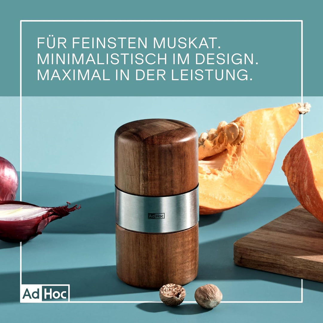 AdHoc PM70 Muskatmühle Muskato | innovative Holzmühle für edle Muskatnüsse | mit original PreciseCut