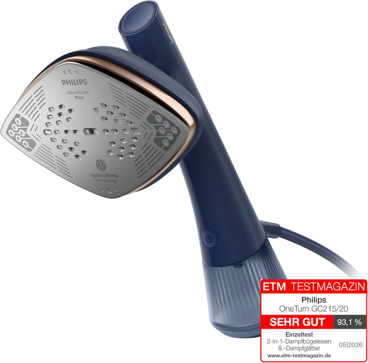 Philips OneTurn, 2-in-1 Bügeleisen & Steamer mit drehbarem Kopf, Einfach losbügeln – kein Brett, 45