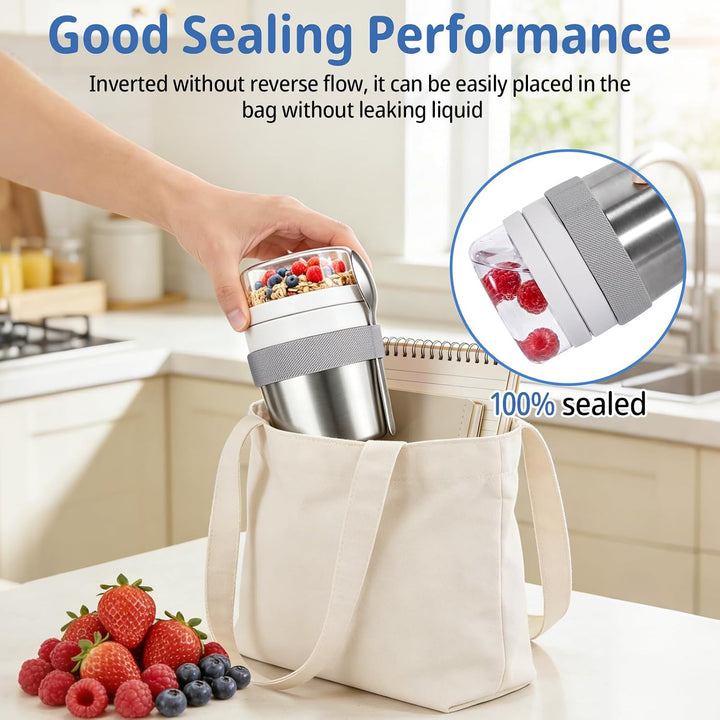Cereal Cup to Go Stainless Steel, Cereal Cup to Go | Insulated Stainless Steel Yoghurt Cup, Leak Pro
