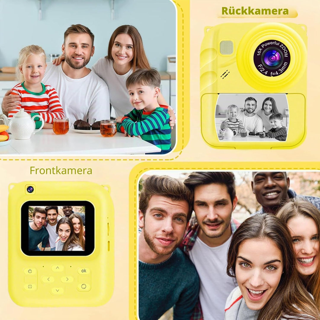 Kinder Sofortbildkamera 1080P, Digitalkamera für Kinder mit Sofortdruck, 32GB Speicherkarte &amp; 3 Druc