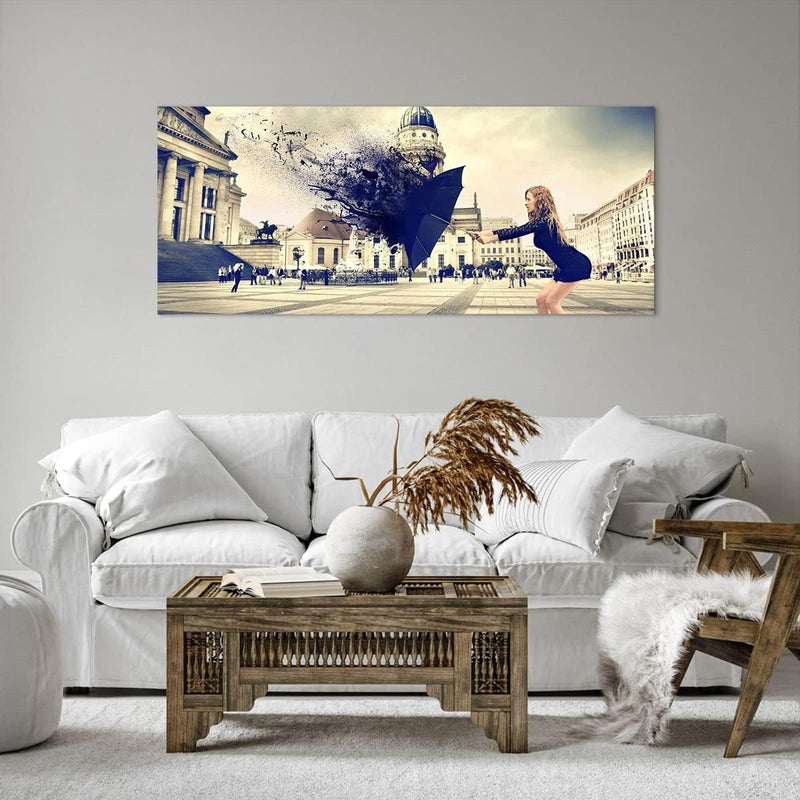 Wandbilder Dekoration Wohnzimmer Stadt landmarken quadrat regenschirm Bilder auf Leinwand 120x50cm L