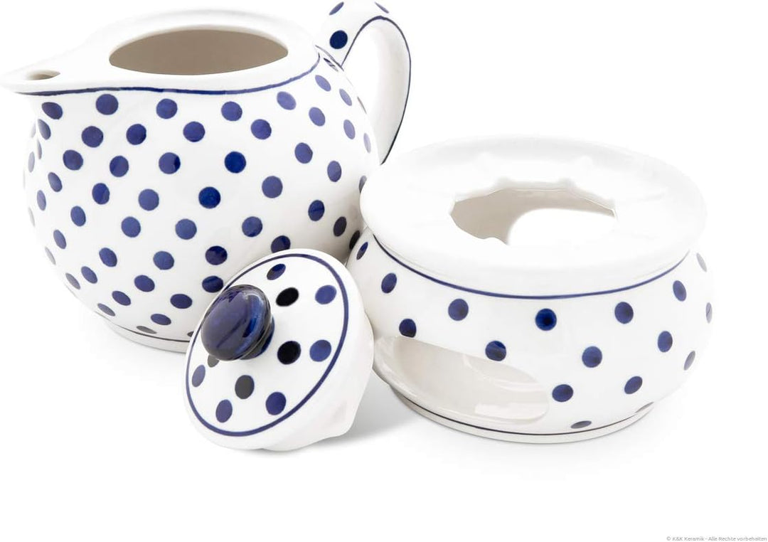 Bunzlauer Keramik Teekanne 1.0L mit Stövchen modern, Dekor 37