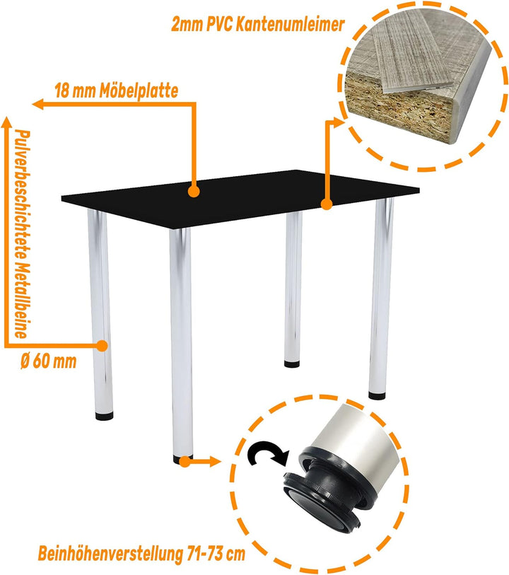 mikon 60x40 | Esszimmertisch - Esstisch - Tisch mit Chrombeinen - Küchentisch - Bürotisch | SCHWARZ