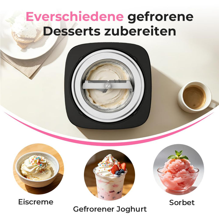 Eismaschine Eiscrememaschine aus Edelstahl mit entnehmbarem Eisbehälter, inkl. Rezeptheft(MEHRWEG)