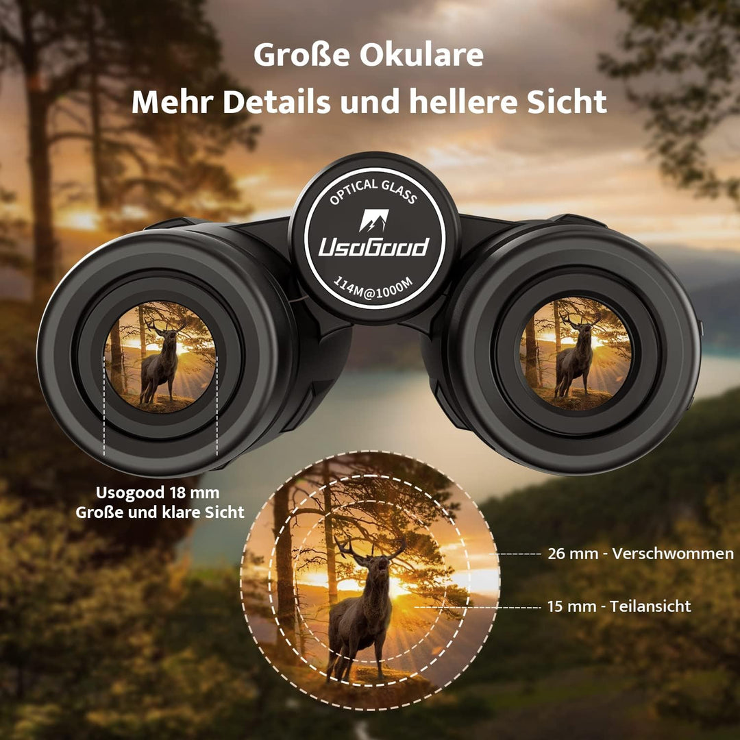 Hochleistungsfernglas, Usogood 10x42 HD Kompaktfernglas für Erwachsene mit BAK4-Prisma und FMC-Objek
