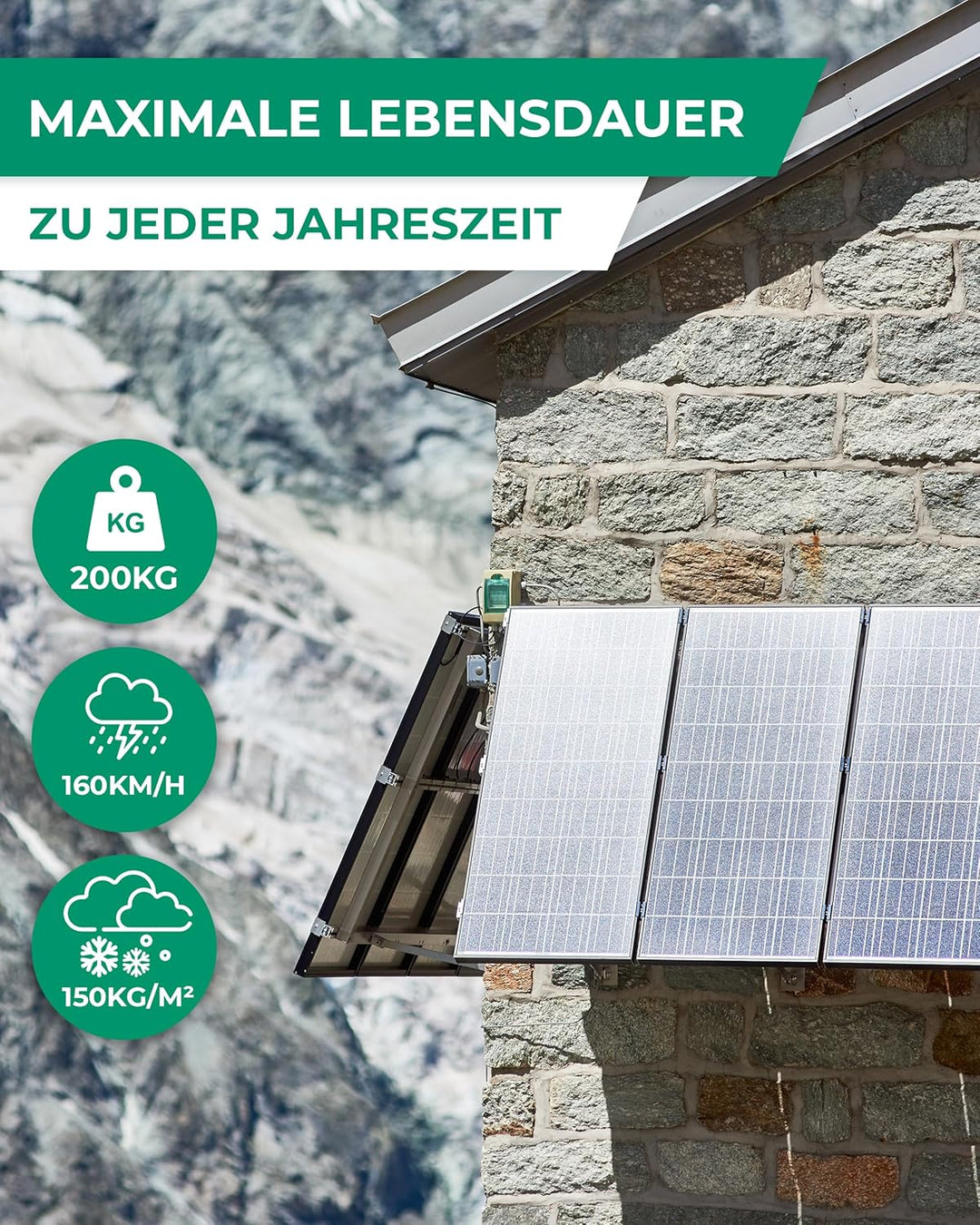 SMABIX® Solarpanel Halterung, [EXTREM ROBUST & LANGLEBIG] Halterung Balkonkraftwerk, 118 cm, 0-90 Gr