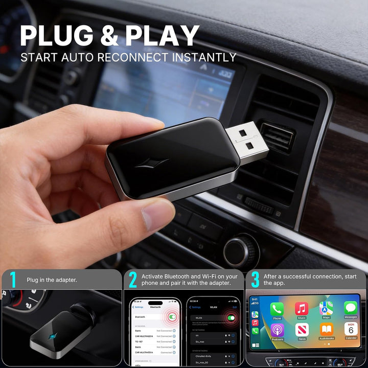 Wireless Adapter für CarPlay, Superschnelle Upgrade von Wired auf Wireless, Plug und Play, Mini &amp; St