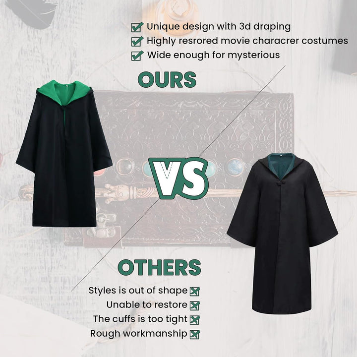 Magic Robe, Umhang,4PCS Zauberer Cosplay Kostüm für Erwachsene,with Cape,Magic Wand,Glasses,Scarf,Ti