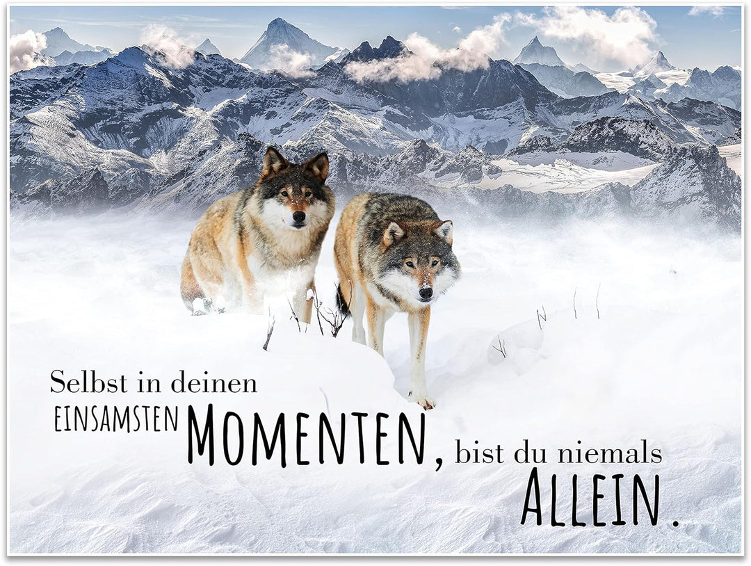 wandmotiv24 Poster als Wanddeko, Grösse 80x60cm, Wolfsrudel, Niemals allein, Wölfe, Wolf, Berge, Tie