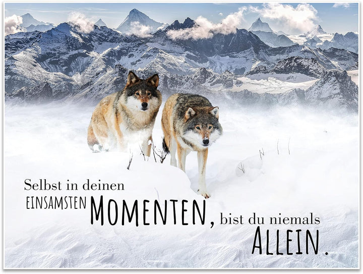 wandmotiv24 Poster als Wanddeko, Grösse 80x60cm, Wolfsrudel, Niemals allein, Wölfe, Wolf, Berge, Tie