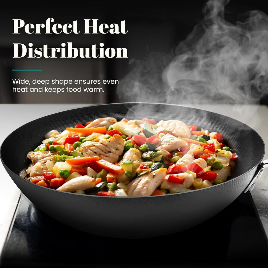 WECOOK! Phat-wok Wok aus geschmiedetem Aluminium 28 cm | 3mm Dicke | QuanTanium Antihaftbeschichtung
