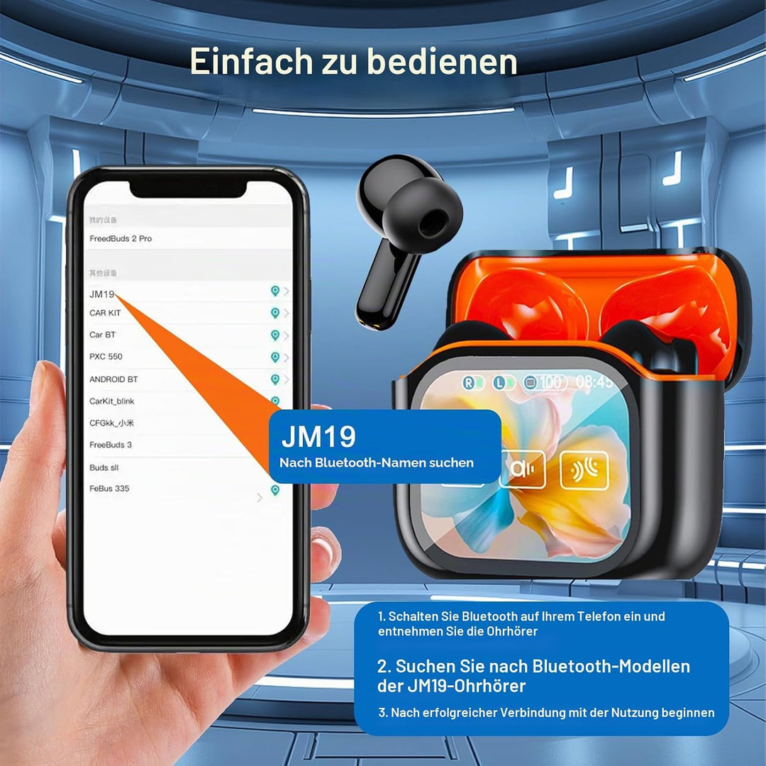 Bluetooth Kopfhörer, In Ear Kopfhörer Kabellos mit Touchscreen, Bluetooth 5.4 HiFi Stereo mit ANC/EN