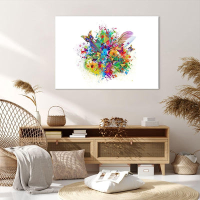 Bilder auf Leinwand 100x70cm Leinwandbild Schmetterling Farbe Blume Komposition Gross Wanddeko Bild