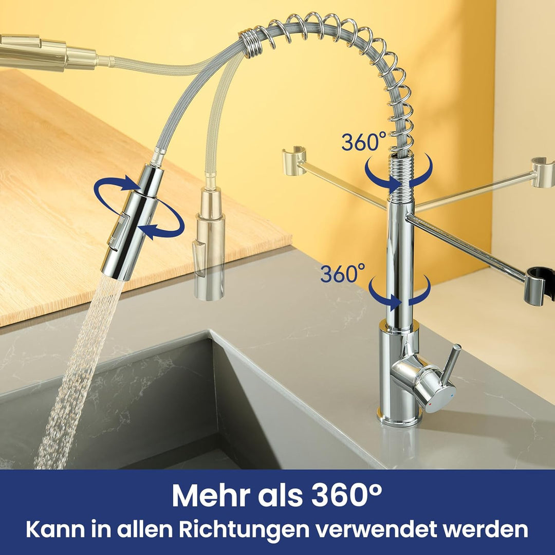 CECIPA Wasserhahn Küche Ausziehbar, Hochdruck Küchenarmatur Mit Herunterziehbare Brause, Mischbatter