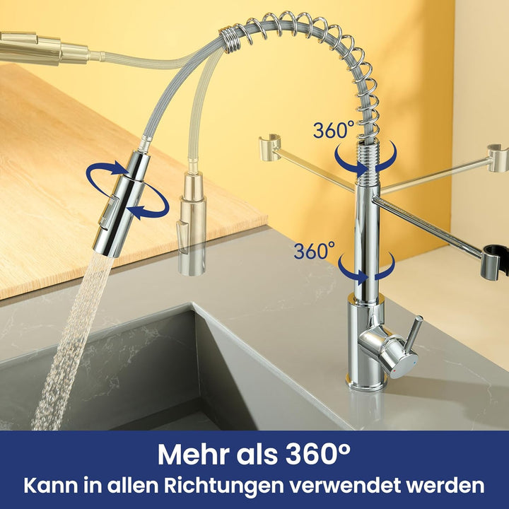 CECIPA Wasserhahn Küche Ausziehbar, Hochdruck Küchenarmatur Mit Herunterziehbare Brause, Mischbatter