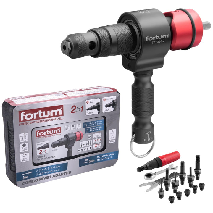 Nietaufsatz 2-in-1 für Blindnieten (2,4-6,4mm) und Nietmuttern (M3-M12) mit T-Griff, für Bohrmaschin