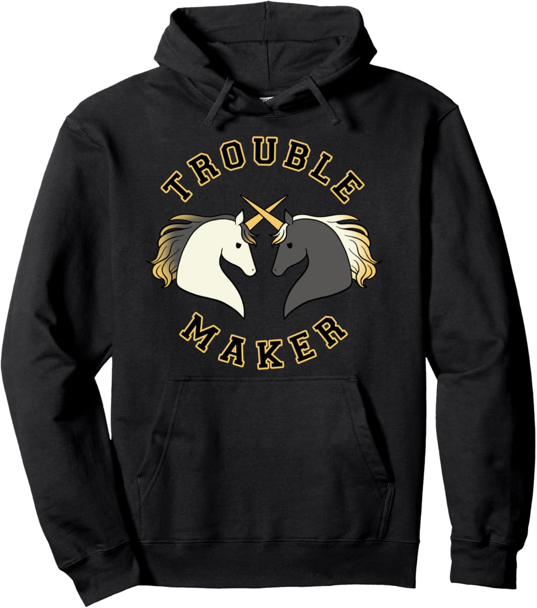 Trendy Dueling Unicorns Trouble Maker Pullover Hoodie
