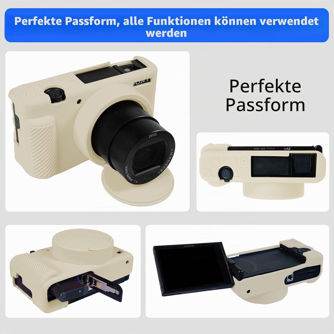 Easy Hood Silikonhülle für Sony ZV-1 Kamera,Kameratasche,Beige | mit Abnehmbarem Objektivdeckel,Krat