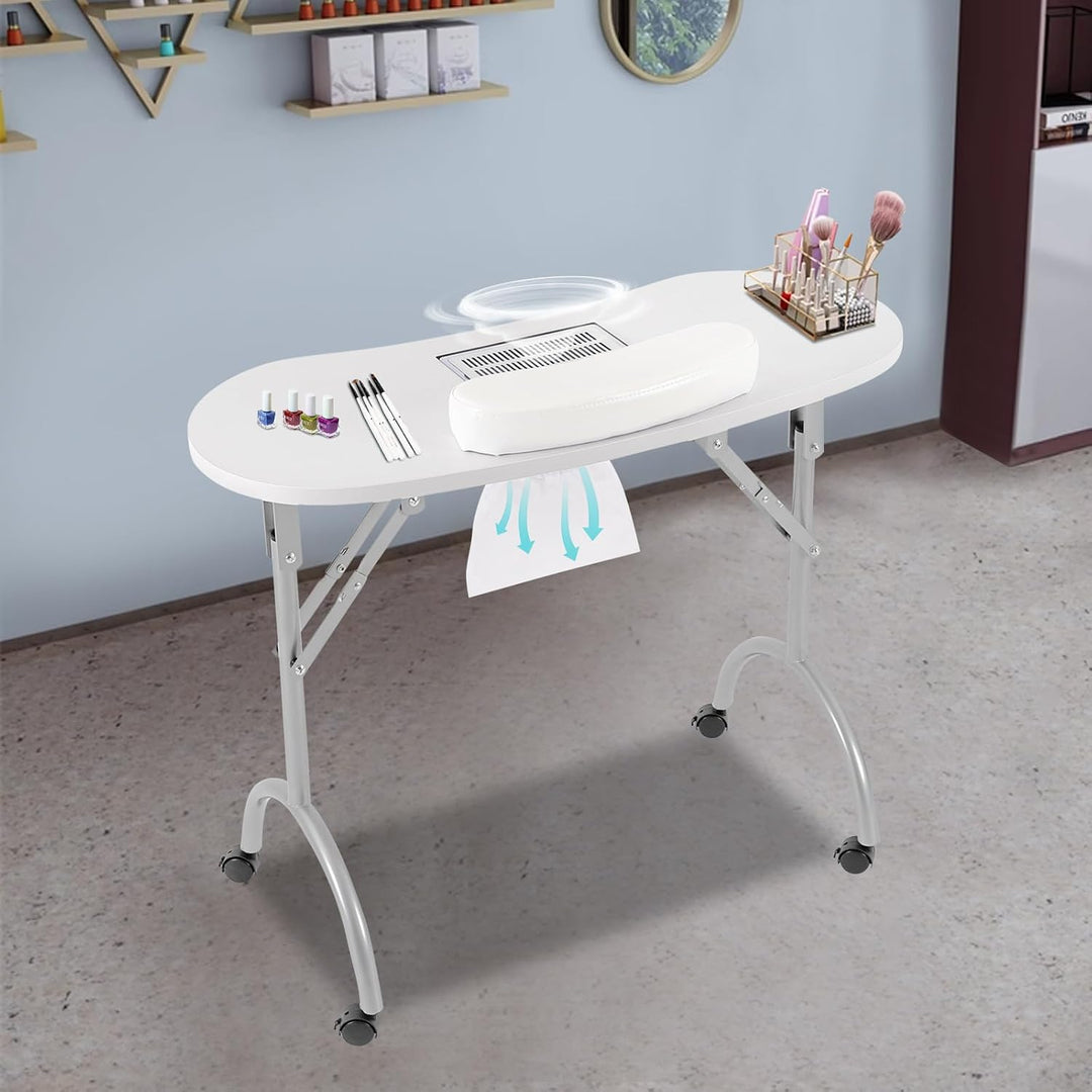 Maniküretisch Tisch mit 4 Universelle Räder und Wasserdichte Tragetasche | Faltbar Nageltisch Tisch,