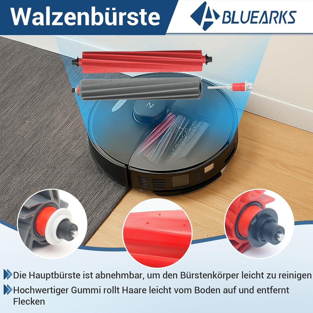 Bluearks 27 Stück Zubehörset für Roborock S8 MaxV Roboter Saugroboter, 2 Hauptbürste, 4 Filter, 4 Wi