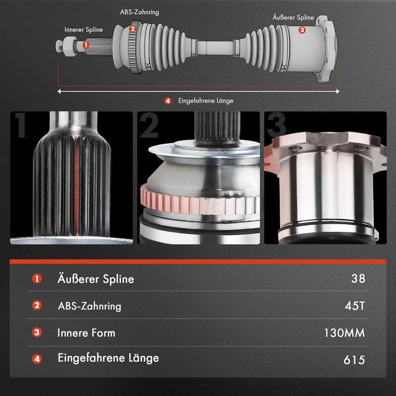 Frankberg Antriebswelle Vorderachse Links Kompatibel mit 100 4A 1990-1994 100 Avant 4A 1990-1994 A6