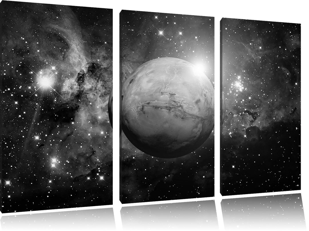 Pixxprint Planet Mars im Universum / 3-Teilig/Gesamtmass 120cm Leinwandbild bespannt auf Holzrahmen/