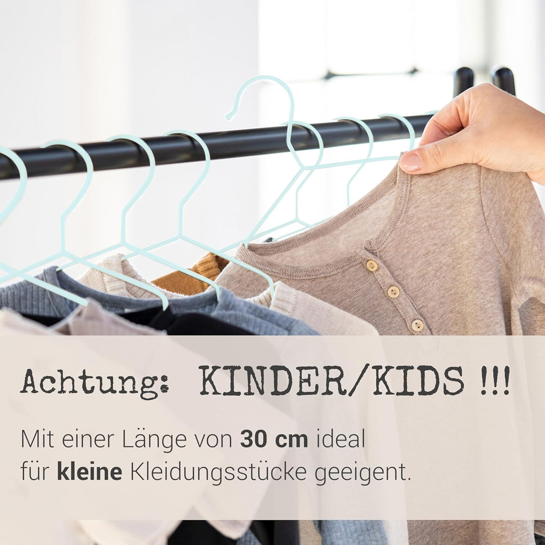 ROW&LINE® – Kinder Kleiderbügel (30 cm) – 20 Stück (Pastell blau) – platzsparende Kinderkleiderbügel