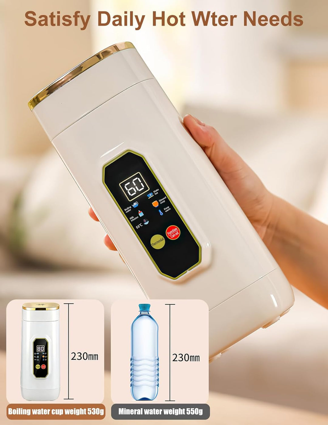 Reisewasserkocher Klein, 450ml Tragbarer Wasserkocher mit 6 Präzise Temperaturregelung Leise Baby-fr