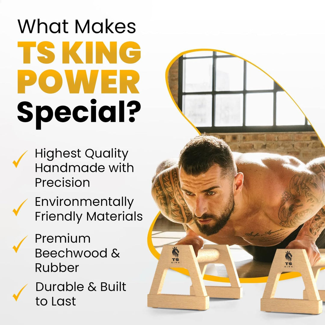 Grosse Liegestützgriffe – 2x rutschfeste & gelenkschonende Holzgriffe – ideales Parallettes & Calist