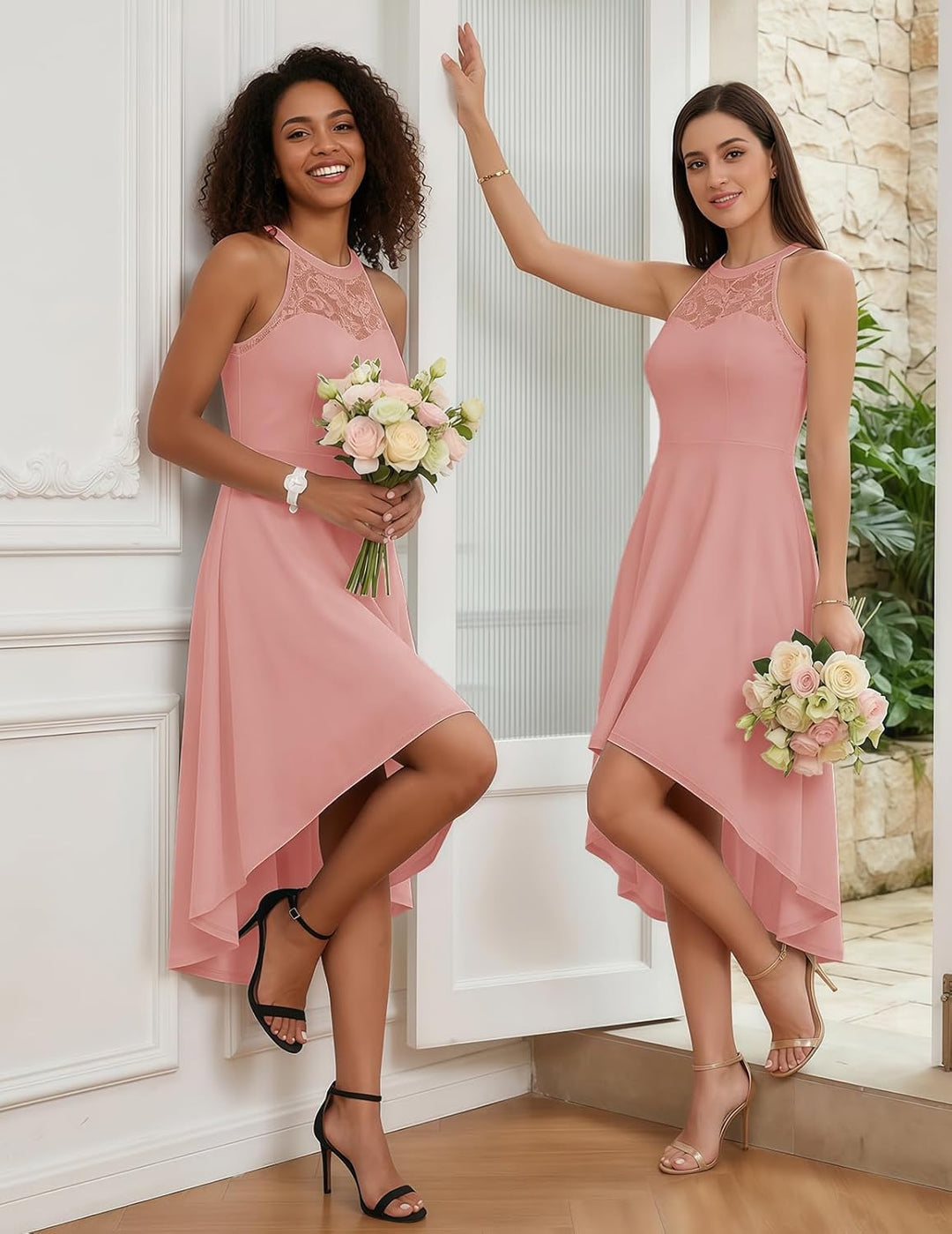 Bbonlinedress Abendkleider elegant für Hochzeit gast festliches Kleid Damen Neckholder Konfirmations