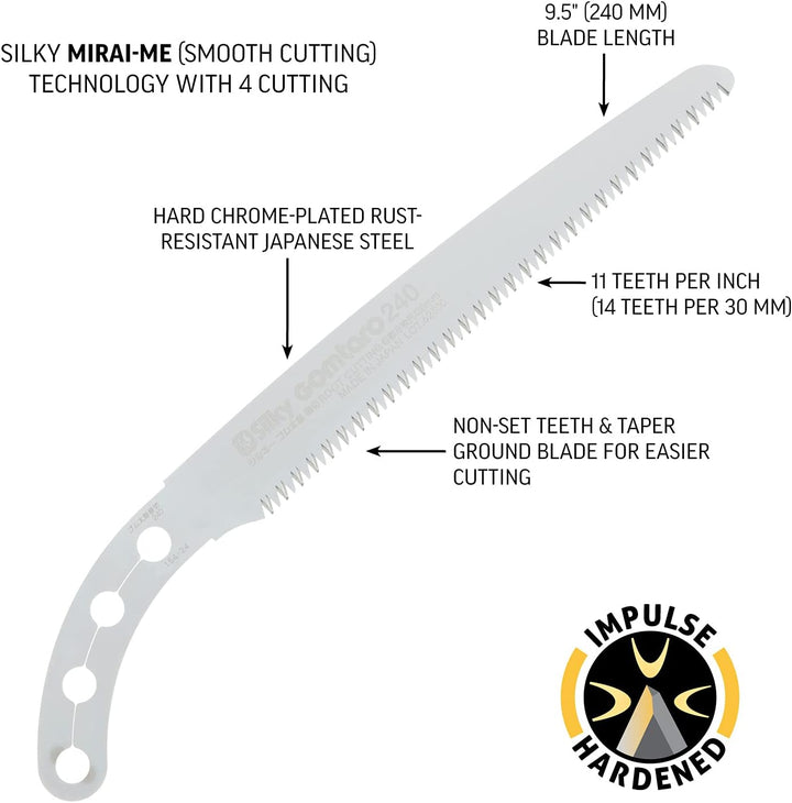 Silky Ersatzblatt für Silky Säge Gomtaro Wurzel 240mm, doppelt gehärtetes Blatt mit grober Verzahnun
