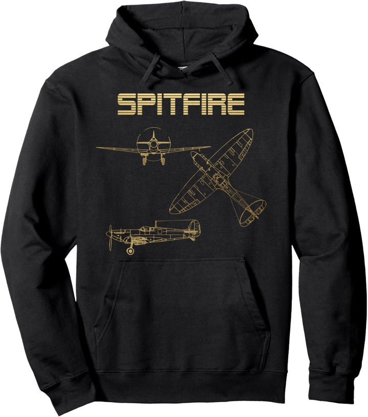 SM-Spitfire WW2 Flugzeug Warbird Blueprint Schematik Diagramm Pullover Hoodie