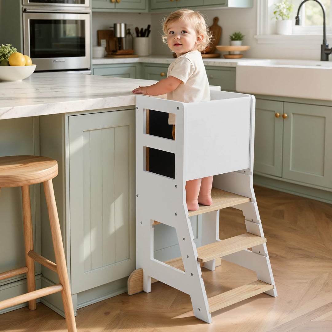 KIDINIX Kinder Lernturm ab 1 Jahr, Learning Tower mit magnetischem Whiteboard und Abnehmbarer Kreide
