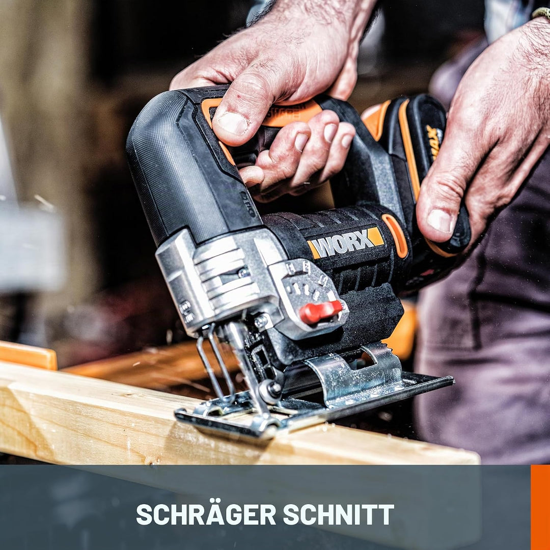 WORX WX543 Akku-Pendelhub-Stichsäge 20V Profi Stichsäge mit Absaug-Adapter Ideal auch für Gehrungssc
