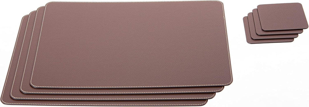 Nikalaz Platzsets und Untersetzer, recyceltem Leder, 4 Tischsets, Platzdeckchen (40 x 30 cm, Braun),