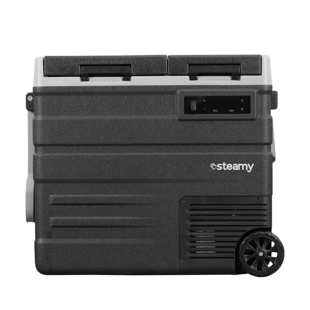Steamy-E Dual Zone 65 Roller, Elektrische Kompressor Kühlbox mit Rollen, 57 Liter, 12V/ 230V, zum Wa