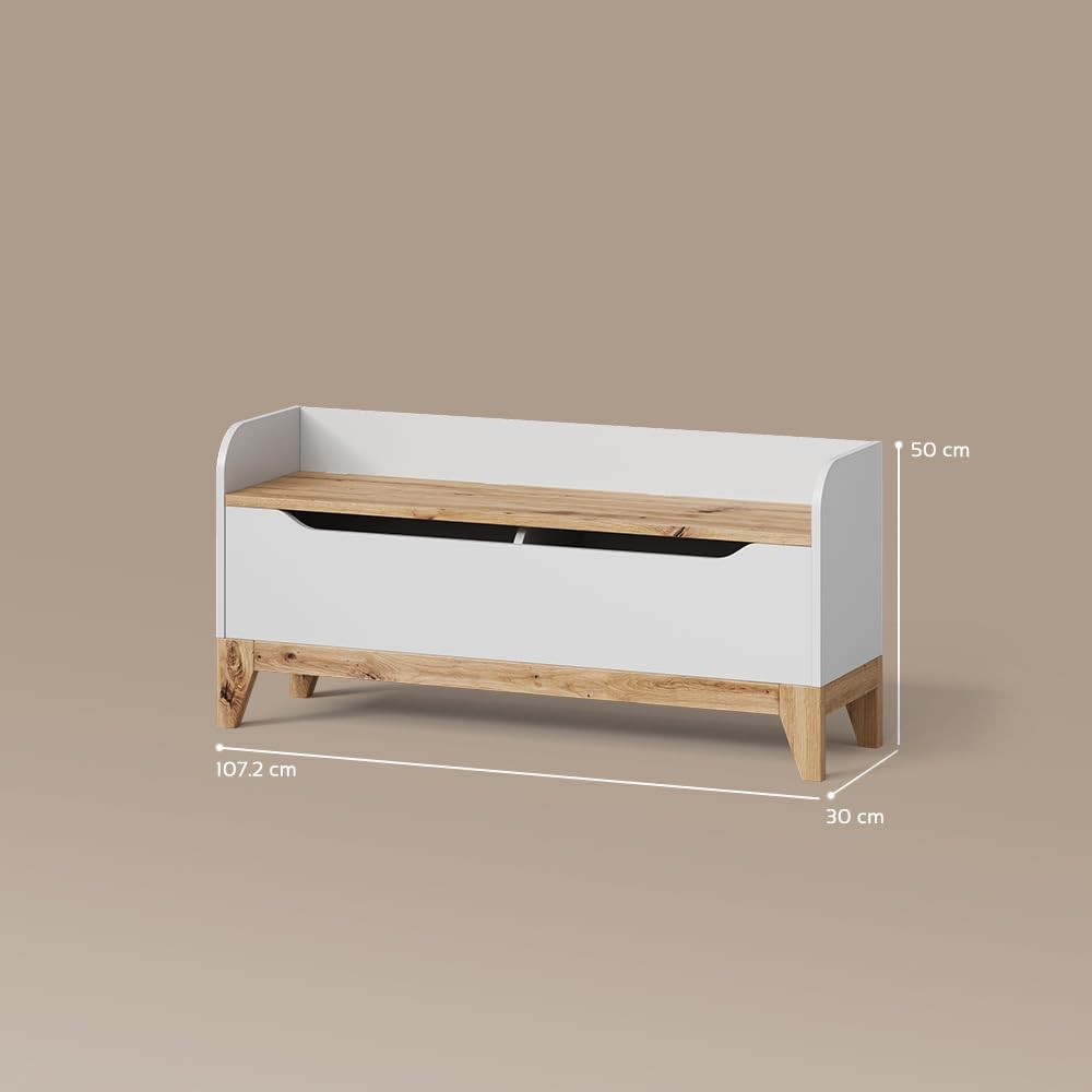 Livinity Spielzeugtruhe Mailo, Weiss/Artisan, 107.2 x 50 cm mit Sitzbank White/Artisan Oak, White/Ar