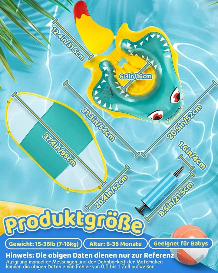 Baby Schwimmring mit UPF50+ Sonnendach Entfernbar, Premium Baby Float, Schwimmhilfe verstellbare Sch