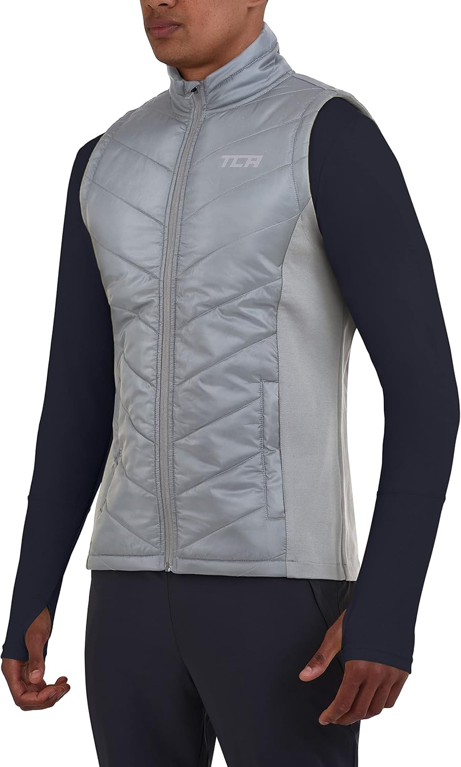 TCA Herren Excel Runner Leichte und gepolsterte Weste mit Reissverschlusstaschen S Hellgrau, S Hellg