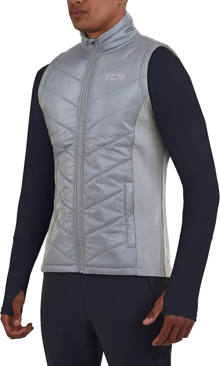 TCA Herren Excel Runner Leichte und gepolsterte Weste mit Reissverschlusstaschen S Hellgrau, S Hellg