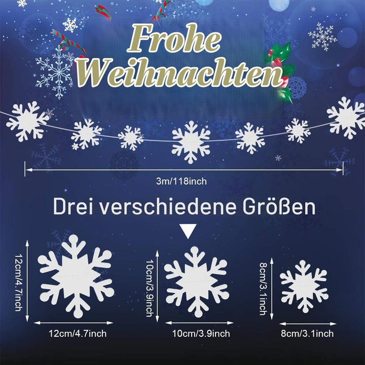 Weihnachten Schneeflocken Girlande, 5 x 3 Meter Winter Girlande Schneeflocken, Weihnachtsgirlande De