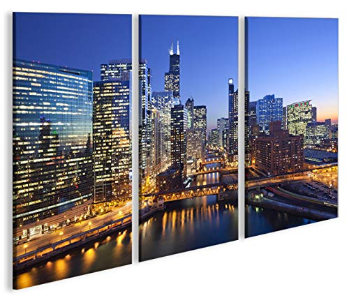 islandburner Bild Bilder auf Leinwand Chicago V3 Skyline Downtown 3p XXL Poster Leinwandbild Wandbil
