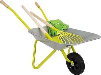 small foot Schubkarre mit Gartenwerkzeug inkl. Handschuhen, Spaten und Rechen, Outdoor-Spielzeug für