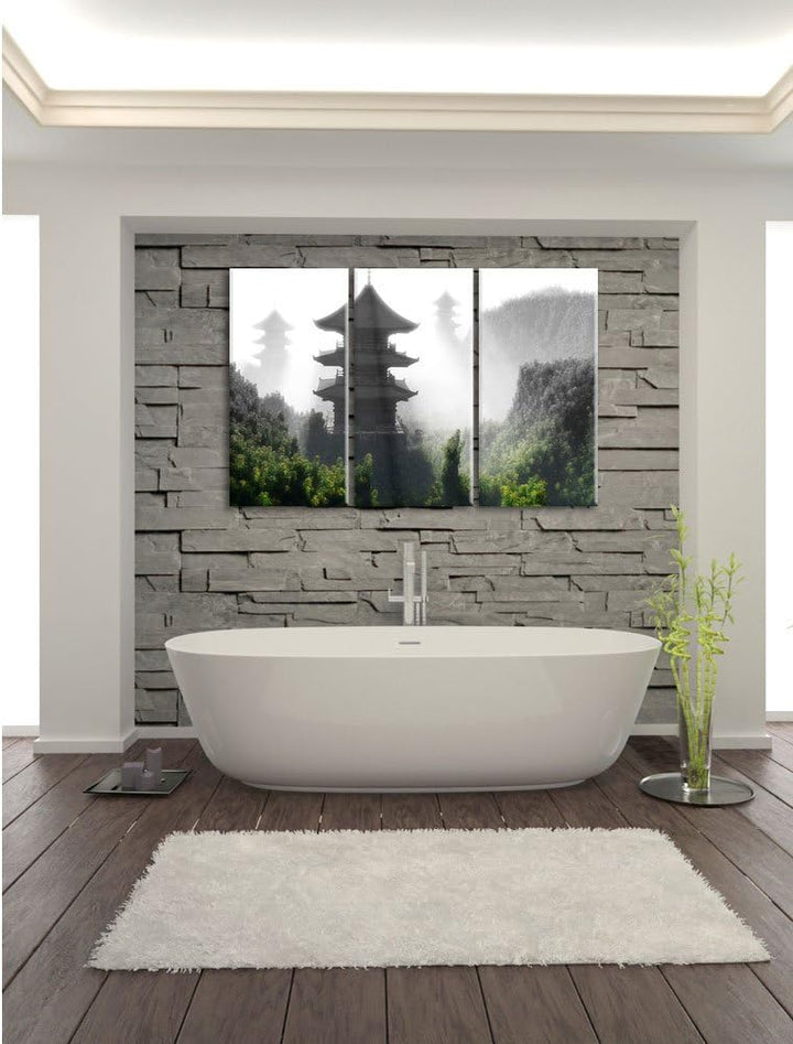 Pixxprint chinesische Häuser als Leinwandbild/Grösse: 3 Teilig (120x80 cm) cm/Wandbild/Kunstdruck/fe